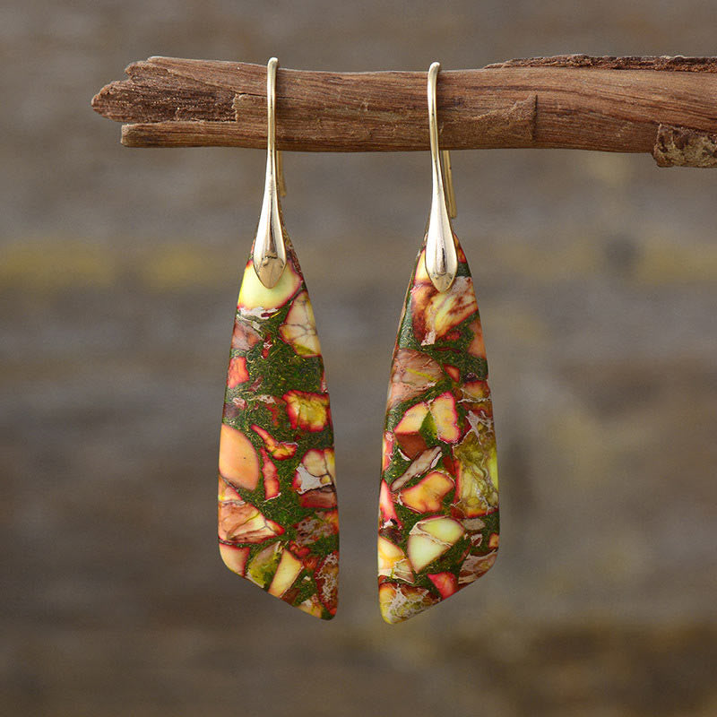 Nimara Ritual Natural Emperor Stone Geometric Crystal Anti-Stress Earrings