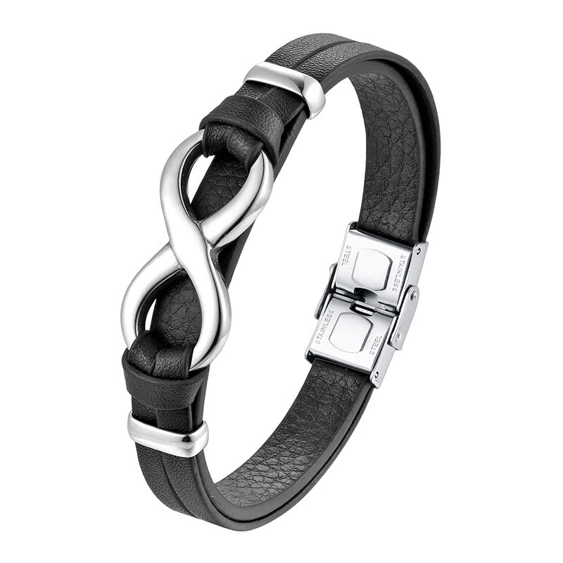 Nimara Ritual Endless Knot Titanium Steel Strengthen Leather Buckle Bracelet