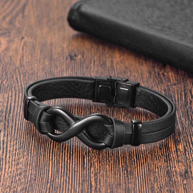 Nimara Ritual Endless Knot Titanium Steel Strengthen Leather Buckle Bracelet