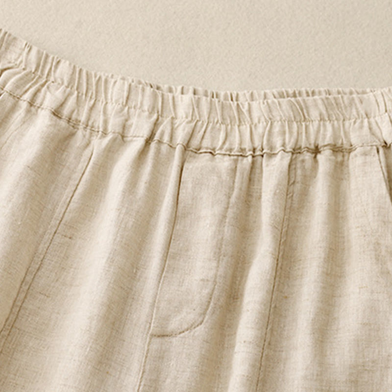 Nimara Ritual Summer Solid Color Side Button Design Cotton Linen Women's Harem Pants With Pockets
