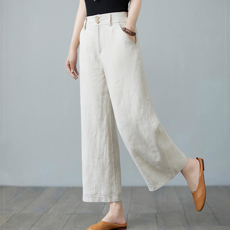Nimara Ritual Daily Solid Color Patchwork Simple Design Cotton Linen Women's Pants With Pockets