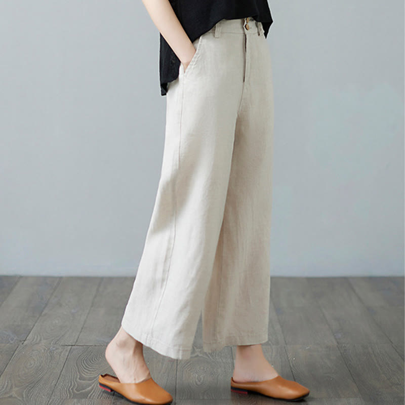 Nimara Ritual Daily Solid Color Patchwork Simple Design Cotton Linen Women's Pants With Pockets