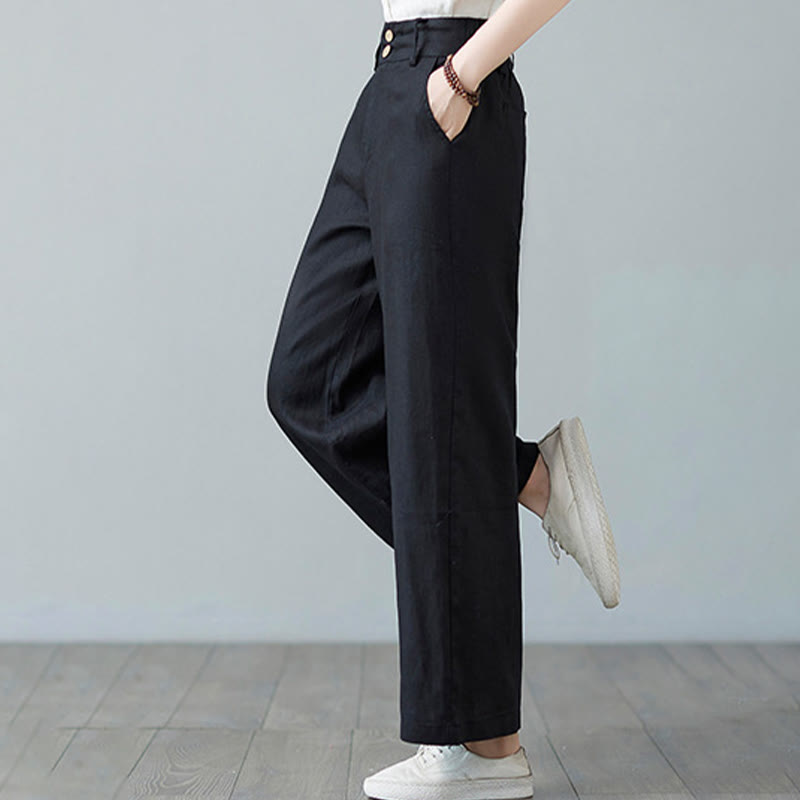 Nimara Ritual Daily Solid Color Patchwork Simple Design Cotton Linen Women's Pants With Pockets