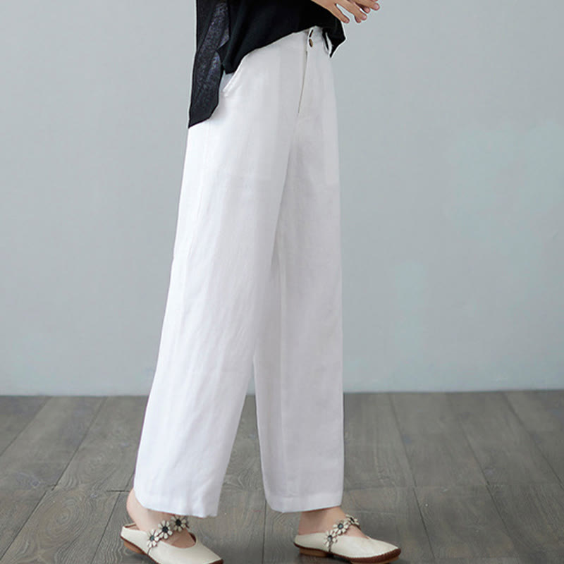 Nimara Ritual Daily Solid Color Patchwork Simple Design Cotton Linen Women's Pants With Pockets