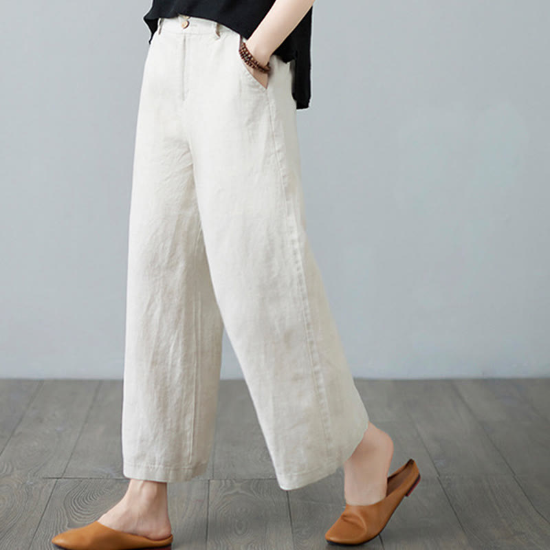 Nimara Ritual Daily Solid Color Patchwork Simple Design Cotton Linen Women's Pants With Pockets
