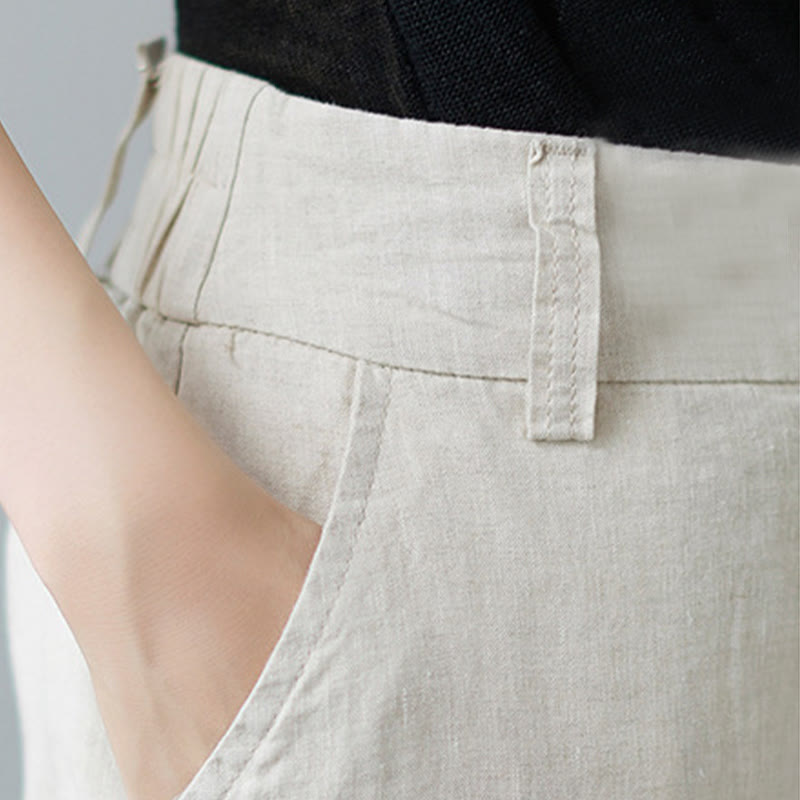 Nimara Ritual Daily Solid Color Patchwork Simple Design Cotton Linen Women's Pants With Pockets