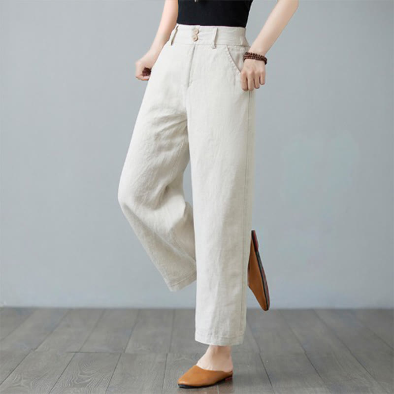 Nimara Ritual Daily Solid Color Patchwork Simple Design Cotton Linen Women's Pants With Pockets
