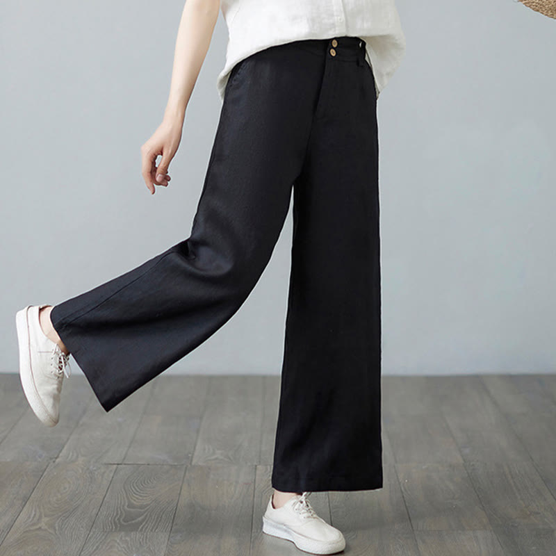 Nimara Ritual Daily Solid Color Patchwork Simple Design Cotton Linen Women's Pants With Pockets