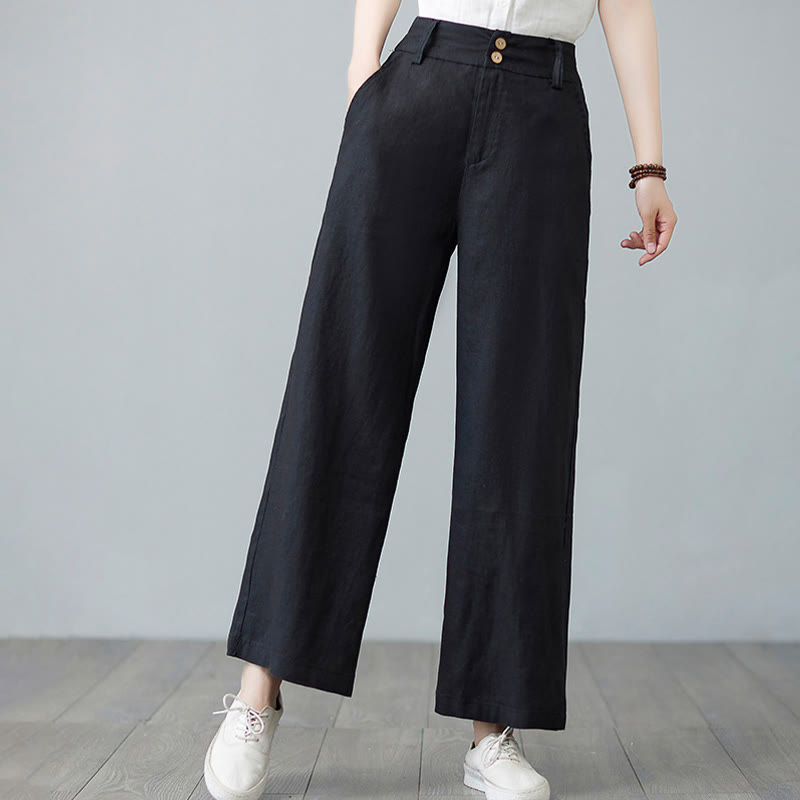 Nimara Ritual Daily Solid Color Patchwork Simple Design Cotton Linen Women's Pants With Pockets