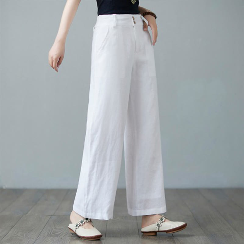 Nimara Ritual Daily Solid Color Patchwork Simple Design Cotton Linen Women's Pants With Pockets