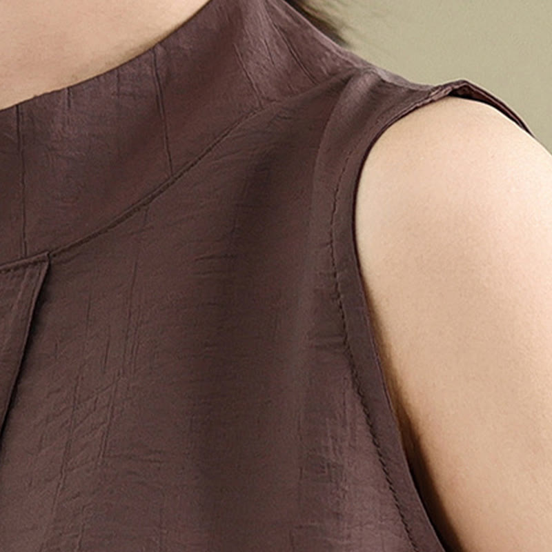 Nimara Ritual Casual Plain Back Buttom Design Stand Collar Cotton Linen Women's Sleeveless Vest
