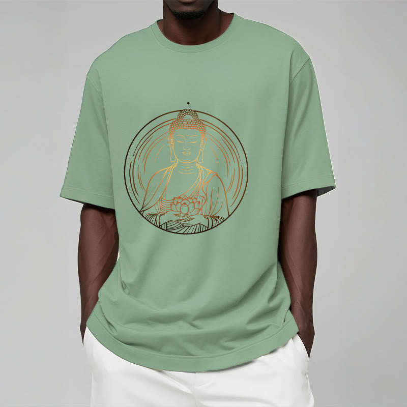 Nimara Ritual Golden Buddha Holding A Lotus Flower Tee T-shirt