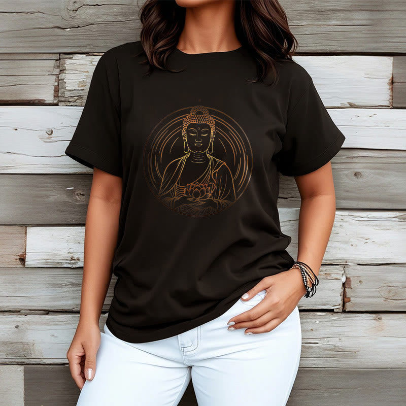 Nimara Ritual Golden Buddha Holding A Lotus Flower Tee T-shirt