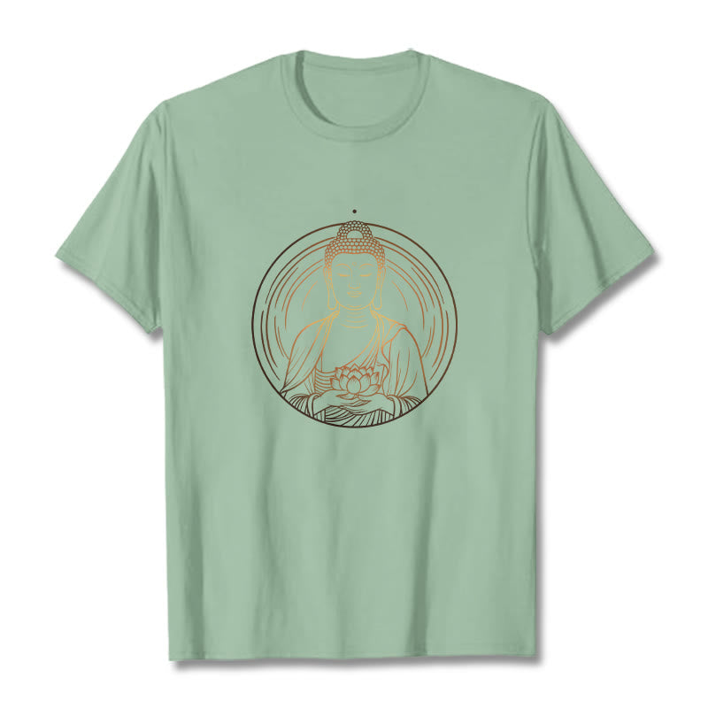Nimara Ritual Golden Buddha Holding A Lotus Flower Tee T-shirt