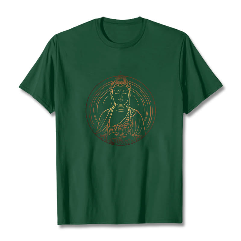 Nimara Ritual Golden Buddha Holding A Lotus Flower Tee T-shirt