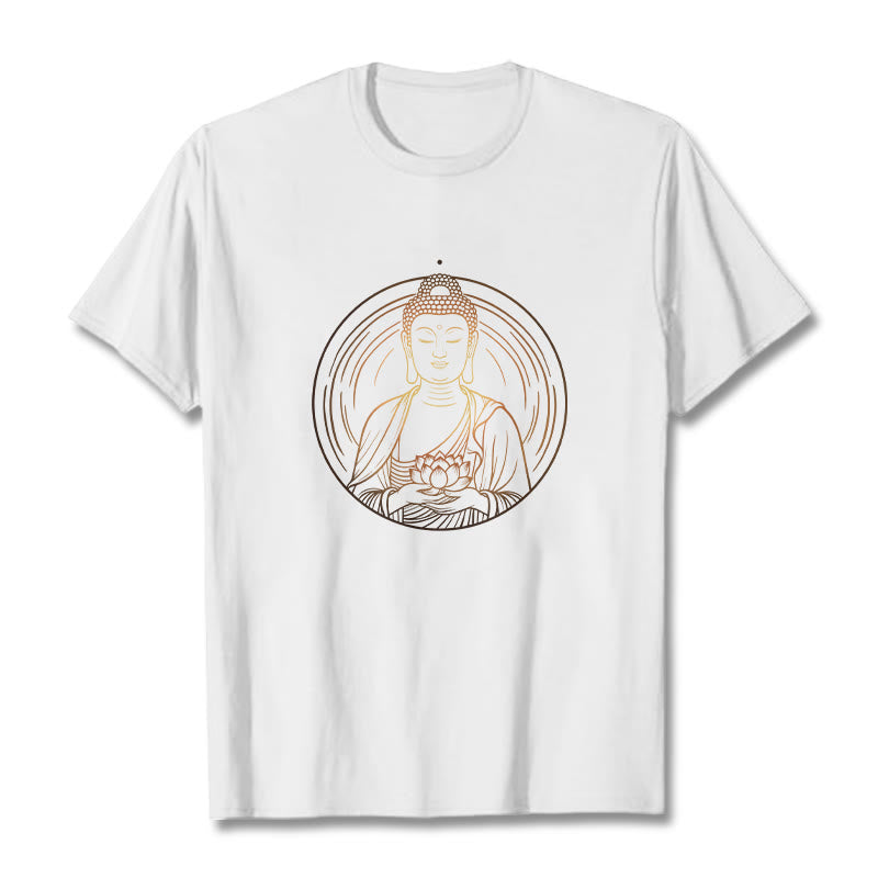 Nimara Ritual Golden Buddha Holding A Lotus Flower Tee T-shirt