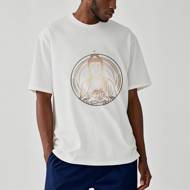 Nimara Ritual Golden Buddha Holding A Lotus Flower Tee T-shirt