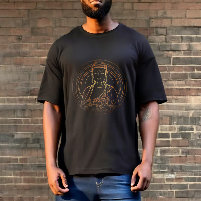 Nimara Ritual Golden Buddha Holding A Lotus Flower Tee T-shirt