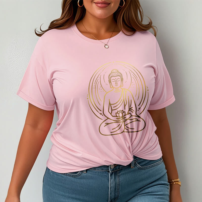 Nimara Ritual Golden Meditation Buddha Halo Holding A Lotus Flower Tee T-shirt