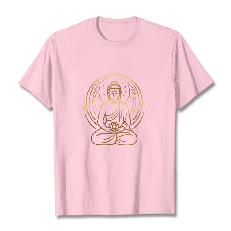 Nimara Ritual Golden Meditation Buddha Halo Holding A Lotus Flower Tee T-shirt