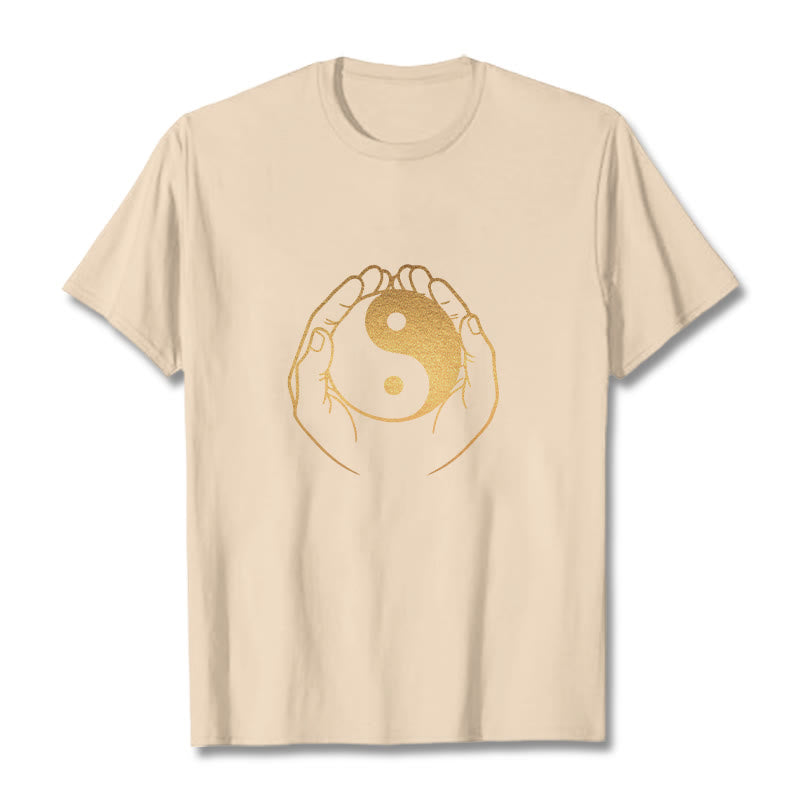 Nimara Ritual Hands Holding A Golden Yin Yang Tee T-shirt