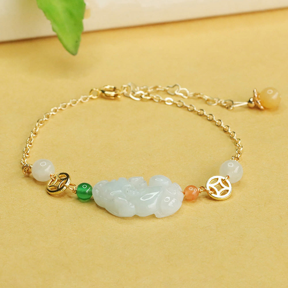 Nimara Ritual Natural Jade PiXiu Carved Copper Coin Luck Chain Bracelet