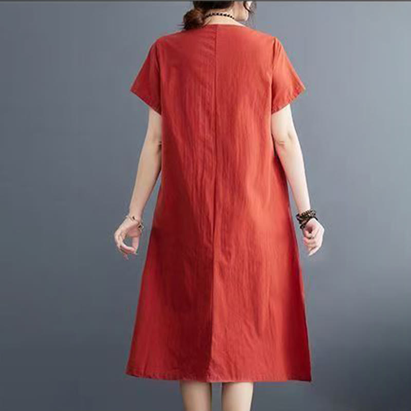 Nimara Ritual Summer Printing Phoenix Pattern Short Sleeve Cotton Linen Midi Dress
