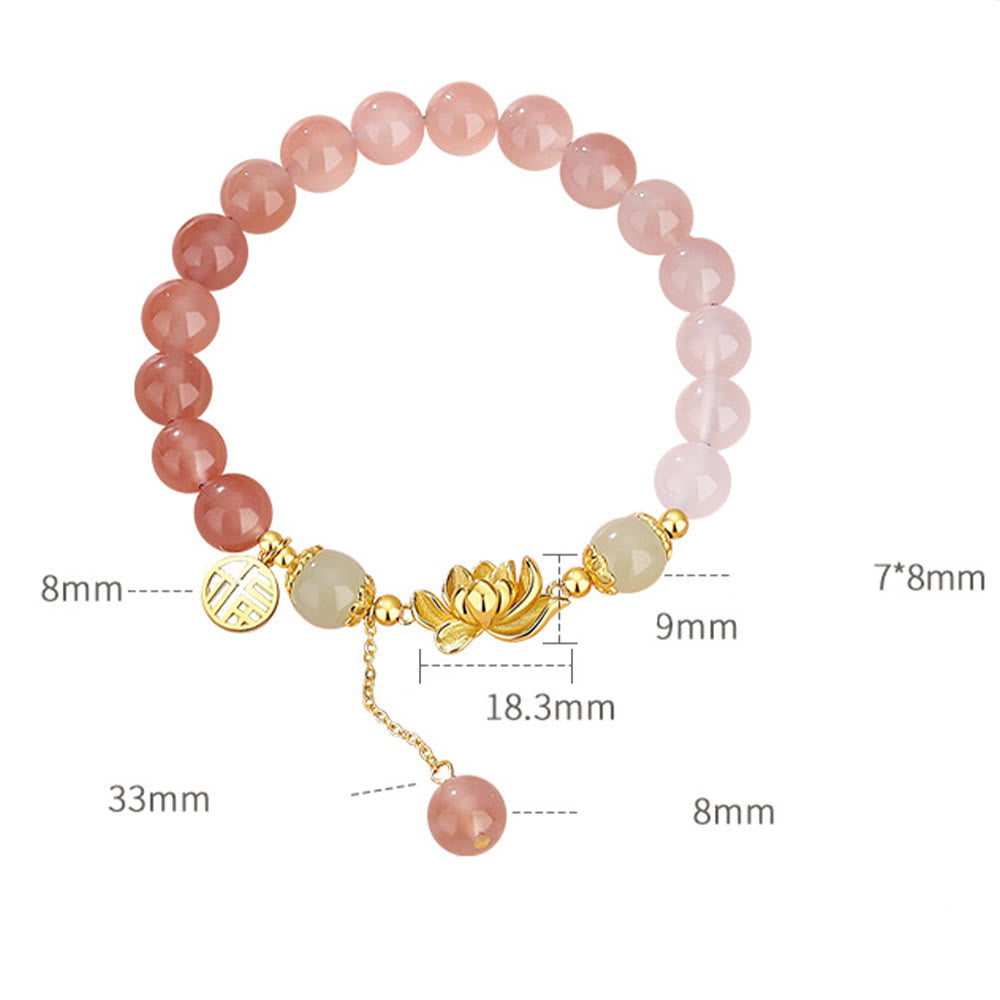 Nimara Ritual 925 Sterling Silver Natural Gradient Agate Hetian Jade Lotus Fu Character Enlightenment Bracelet