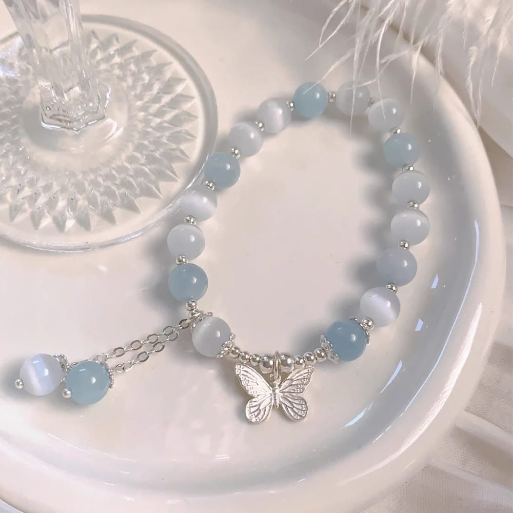 Nimara Ritual Cat's Eye Aquamarine Butterfly Charm Support Bracelet