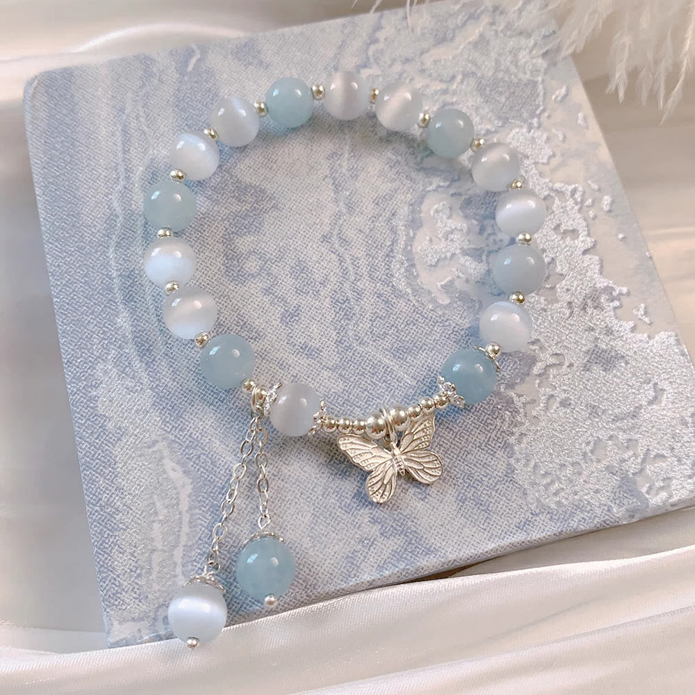 Nimara Ritual Cat's Eye Aquamarine Butterfly Charm Support Bracelet