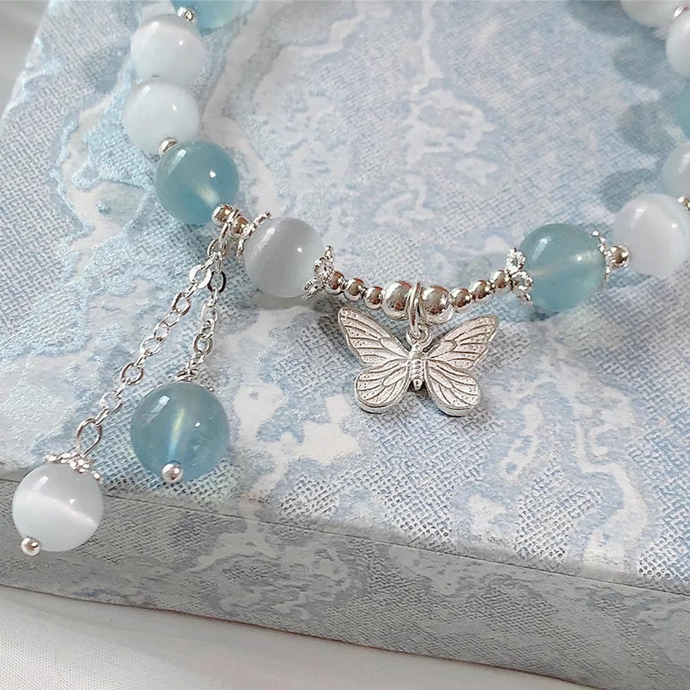 Nimara Ritual Cat's Eye Aquamarine Butterfly Charm Support Bracelet
