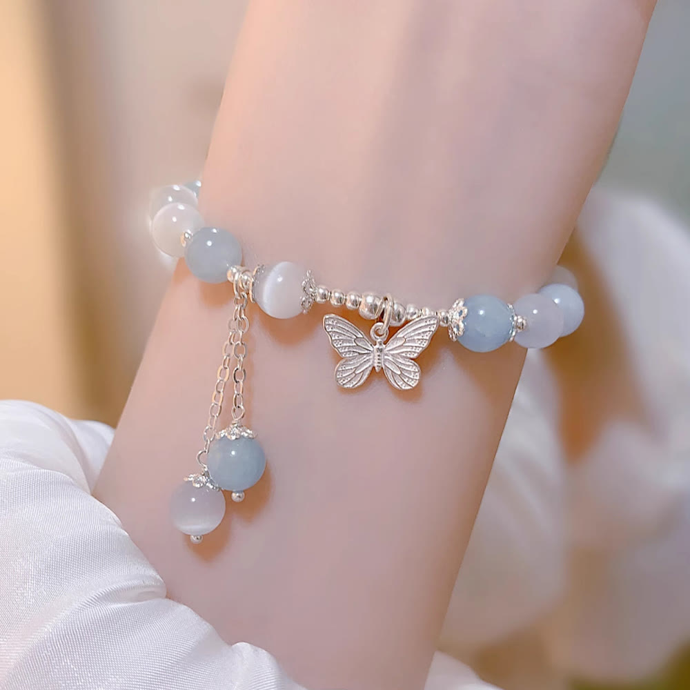 Nimara Ritual Cat's Eye Aquamarine Butterfly Charm Support Bracelet
