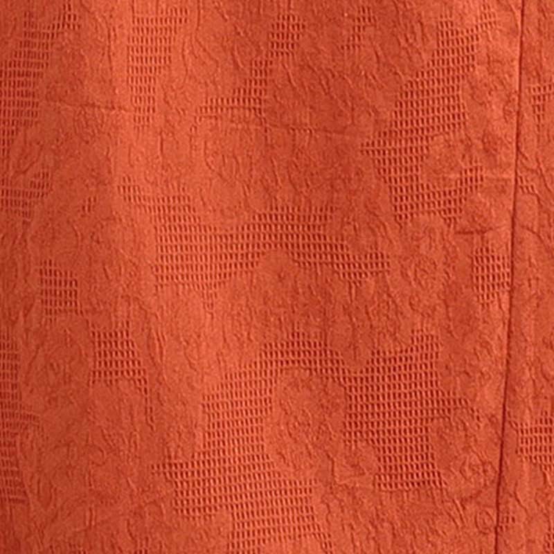 Nimara Ritual Plain Jacquard Lapel Cotton Linen Short Sleeve Midi Dress With Pockets