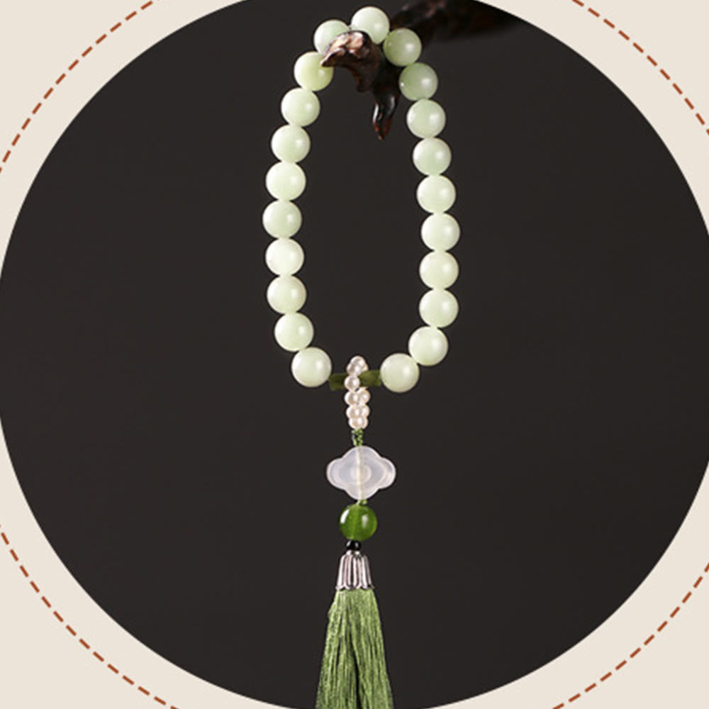 Nimara Ritual Green Jade Beads Pearl Prosperity Tassels Wrist Mala