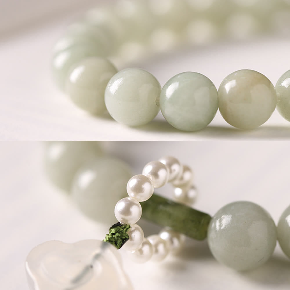 Nimara Ritual Green Jade Beads Pearl Prosperity Tassels Wrist Mala