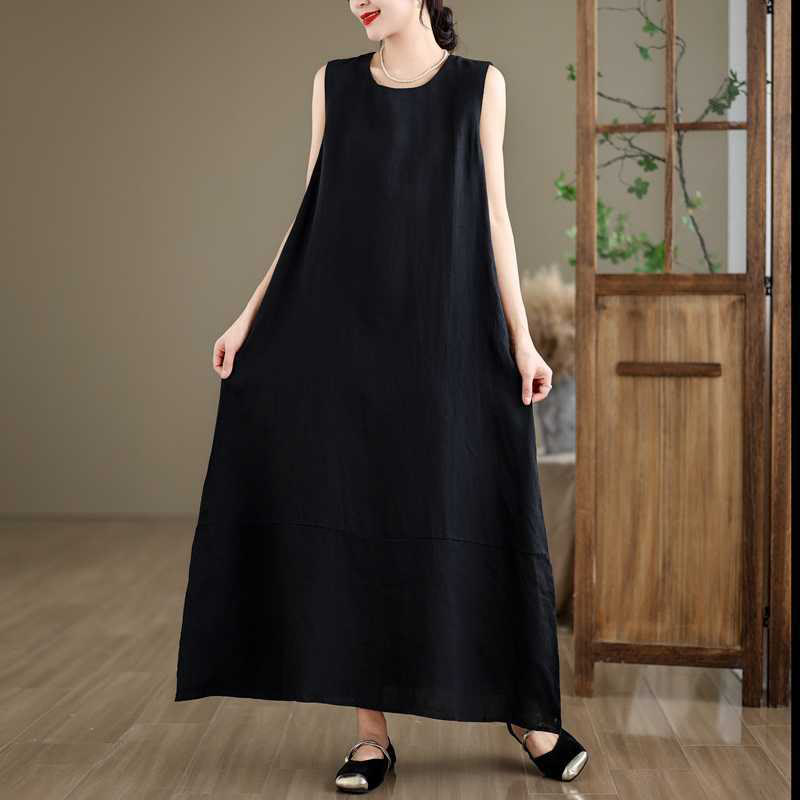 Nimara Ritual Spring Plain Irregular Sleeveless Midi Dress With Pockets
