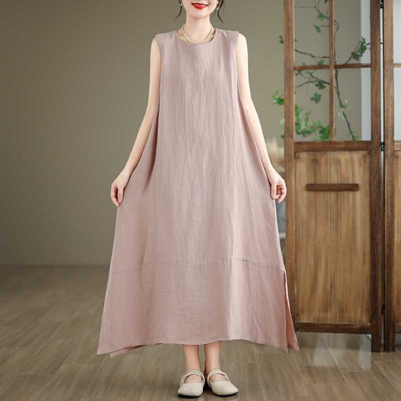 Nimara Ritual Spring Plain Irregular Sleeveless Midi Dress With Pockets