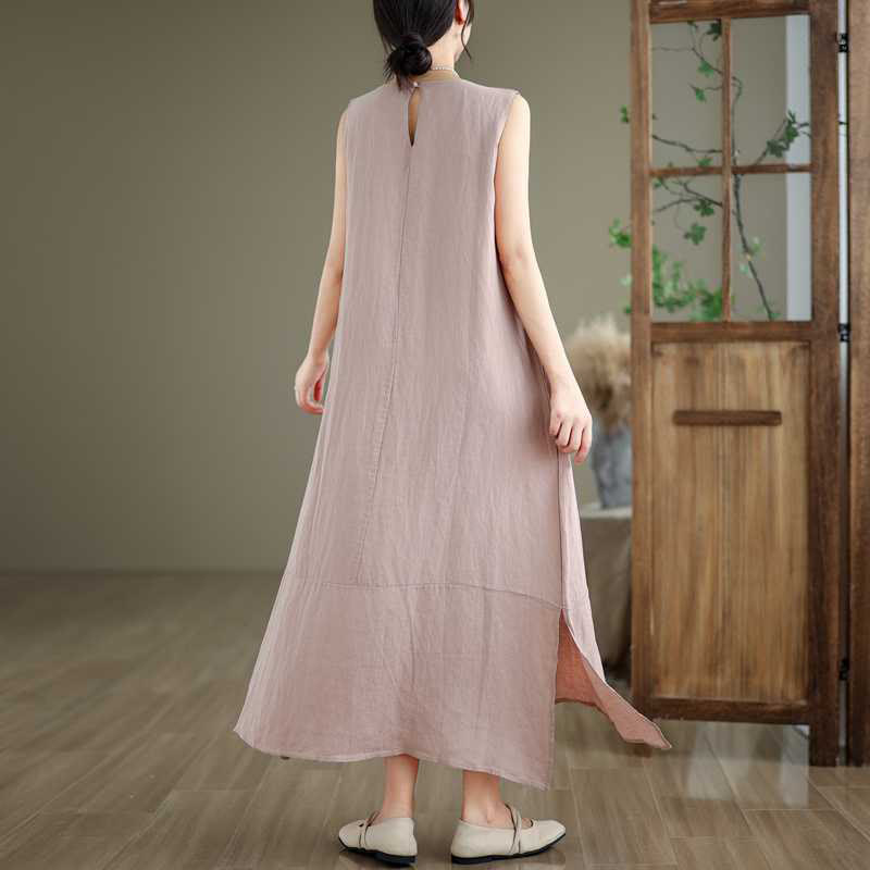 Nimara Ritual Spring Plain Irregular Sleeveless Midi Dress With Pockets