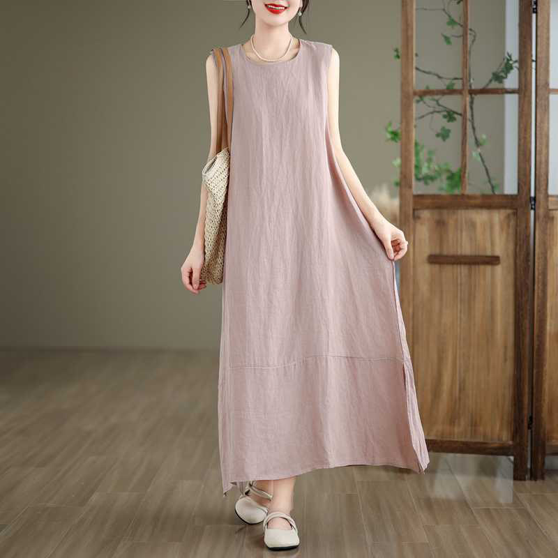 Nimara Ritual Spring Plain Irregular Sleeveless Midi Dress With Pockets