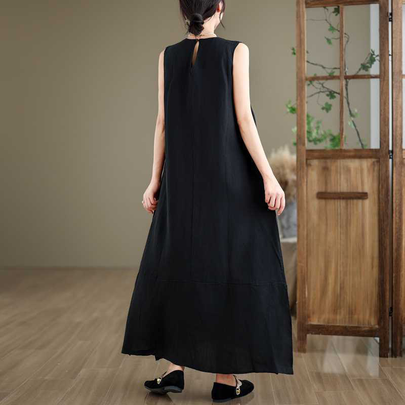 Nimara Ritual Spring Plain Irregular Sleeveless Midi Dress With Pockets