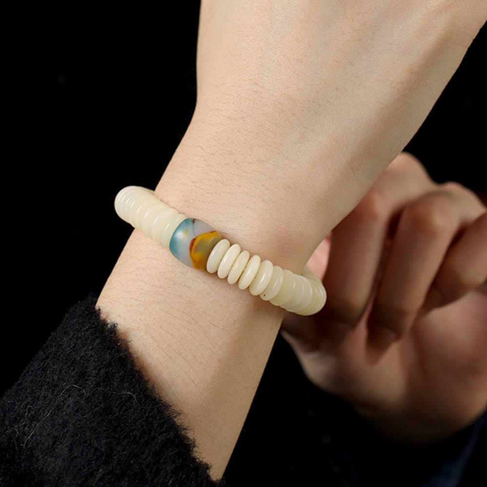 Nimara Ritual Natural White Bodhi Seed Stone Wisdom Tassel Bracelet