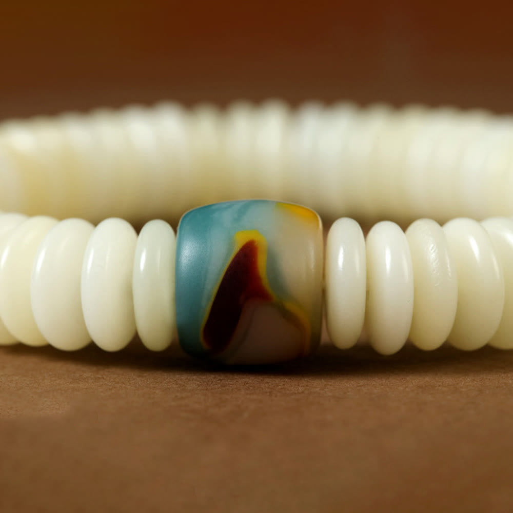 Nimara Ritual Natural White Bodhi Seed Stone Wisdom Tassel Bracelet