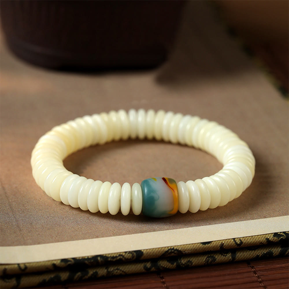 Nimara Ritual Natural White Bodhi Seed Stone Wisdom Tassel Bracelet
