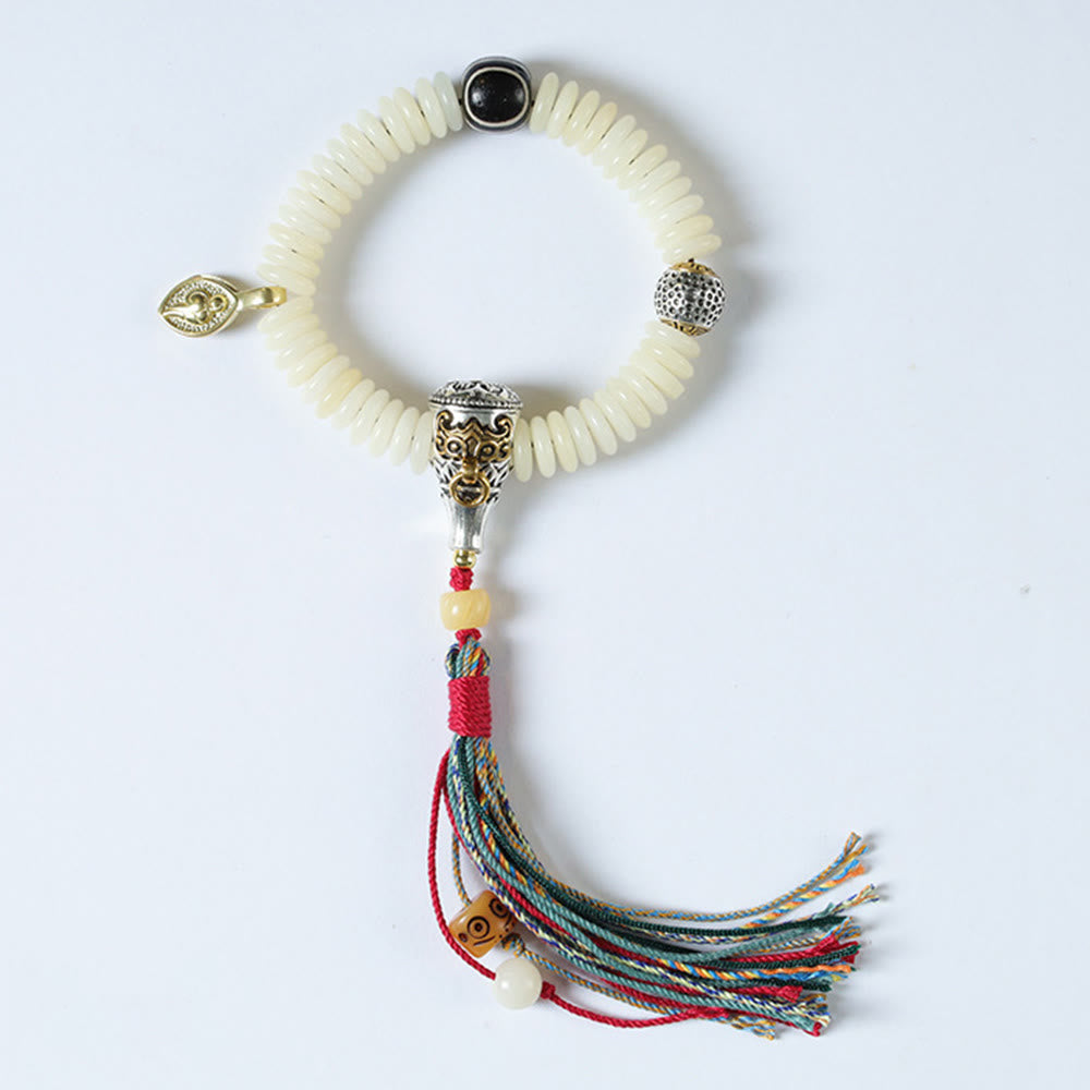 Nimara Ritual Natural White Bodhi Seed Stone Wisdom Tassel Bracelet