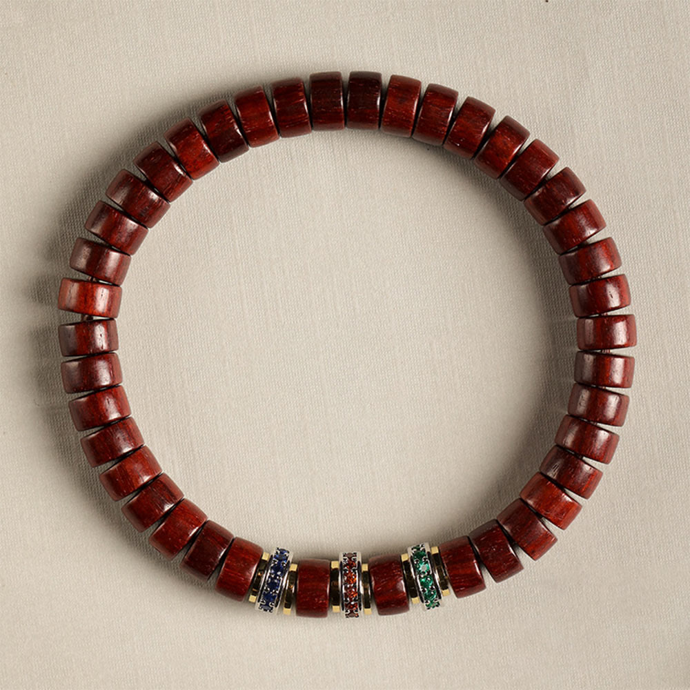 Nimara Ritual Ebony Wood Small Leaf Red Sandalwood Zircon Peace Bracelet
