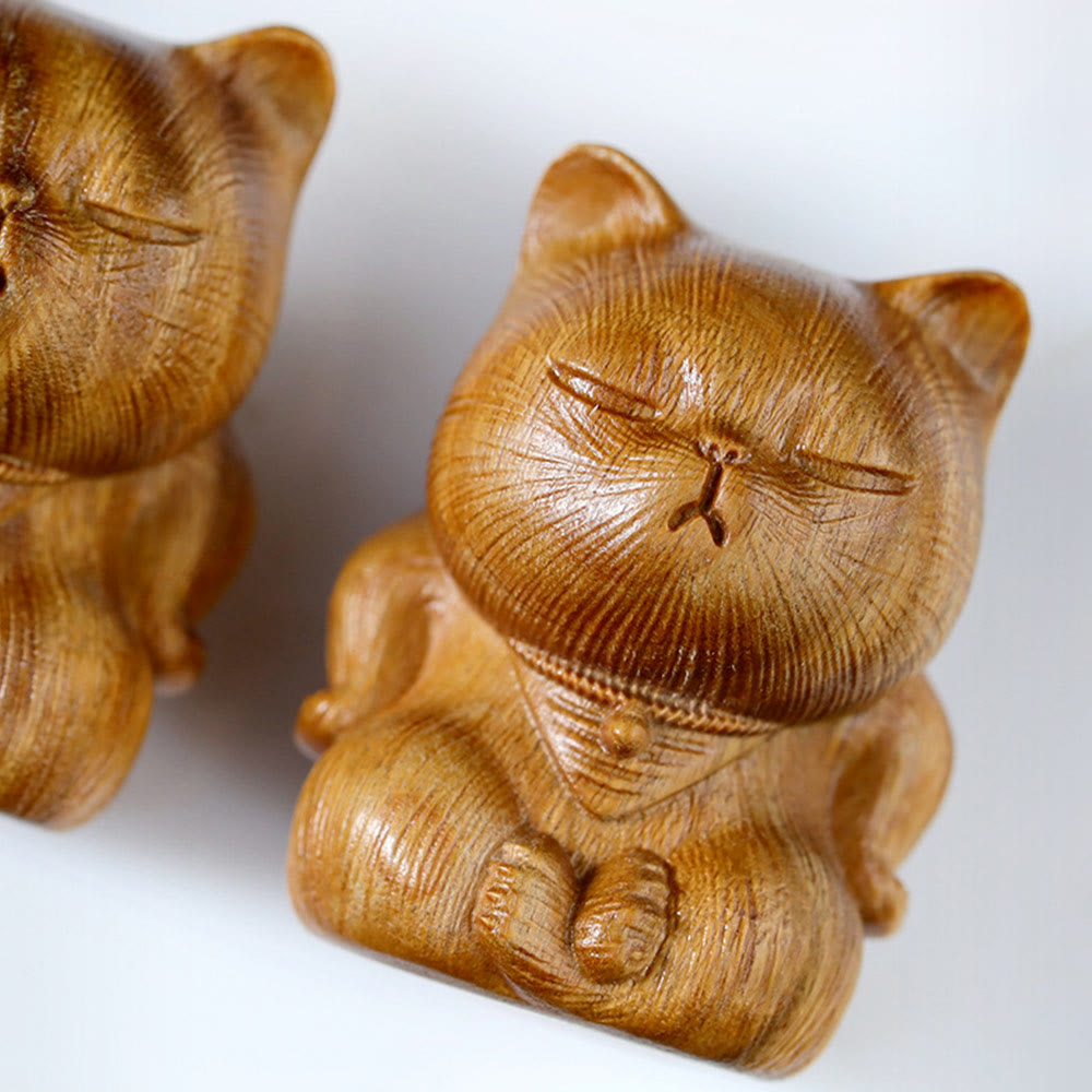 Nimara Ritual Small Mini Green Sandalwood Lucky Cat Carved Soothing Decorations