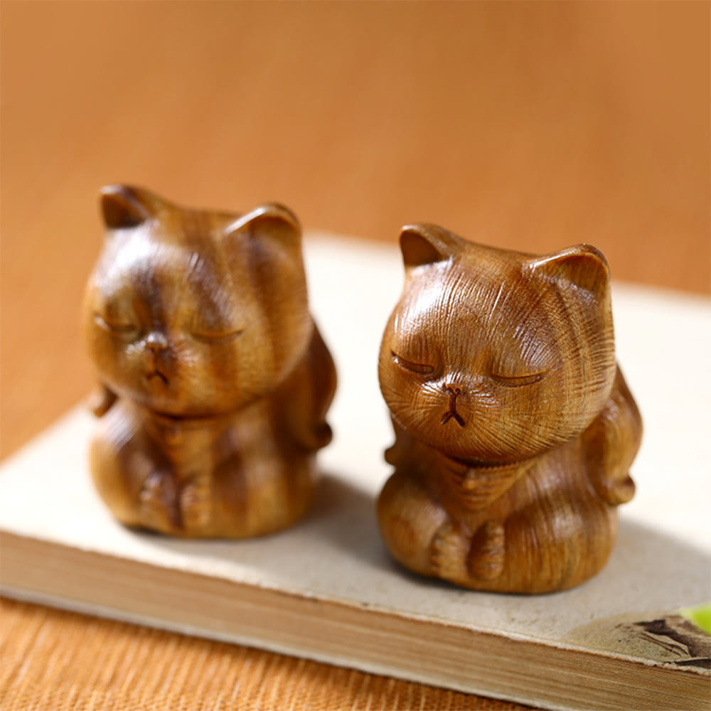 Nimara Ritual Small Mini Green Sandalwood Lucky Cat Carved Soothing Decorations