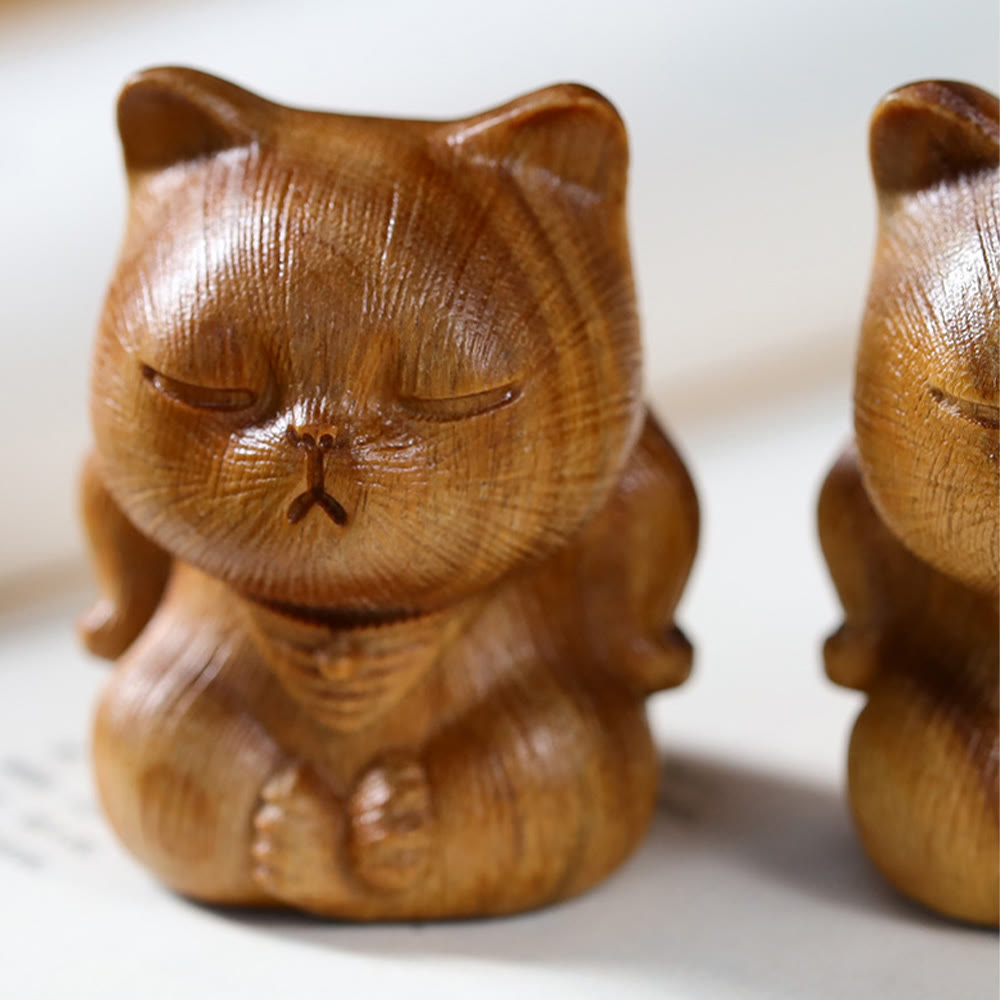 Nimara Ritual Small Mini Green Sandalwood Lucky Cat Carved Soothing Decorations