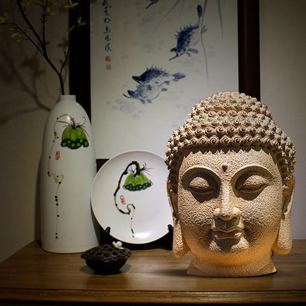 Nimara Ritual Closed Eyes Meditating Buddha Head Resin Statue Zen Home Decoration 42*30*30cm
