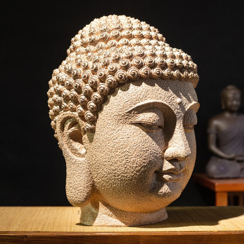 Nimara Ritual Closed Eyes Meditating Buddha Head Resin Statue Zen Home Decoration 42*30*30cm